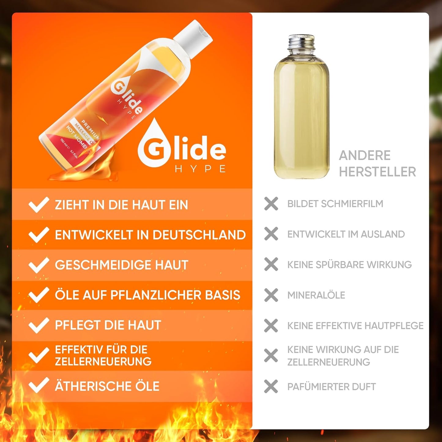 GlideHype Massageöl HOT MOMENTS für wärmende Massagen