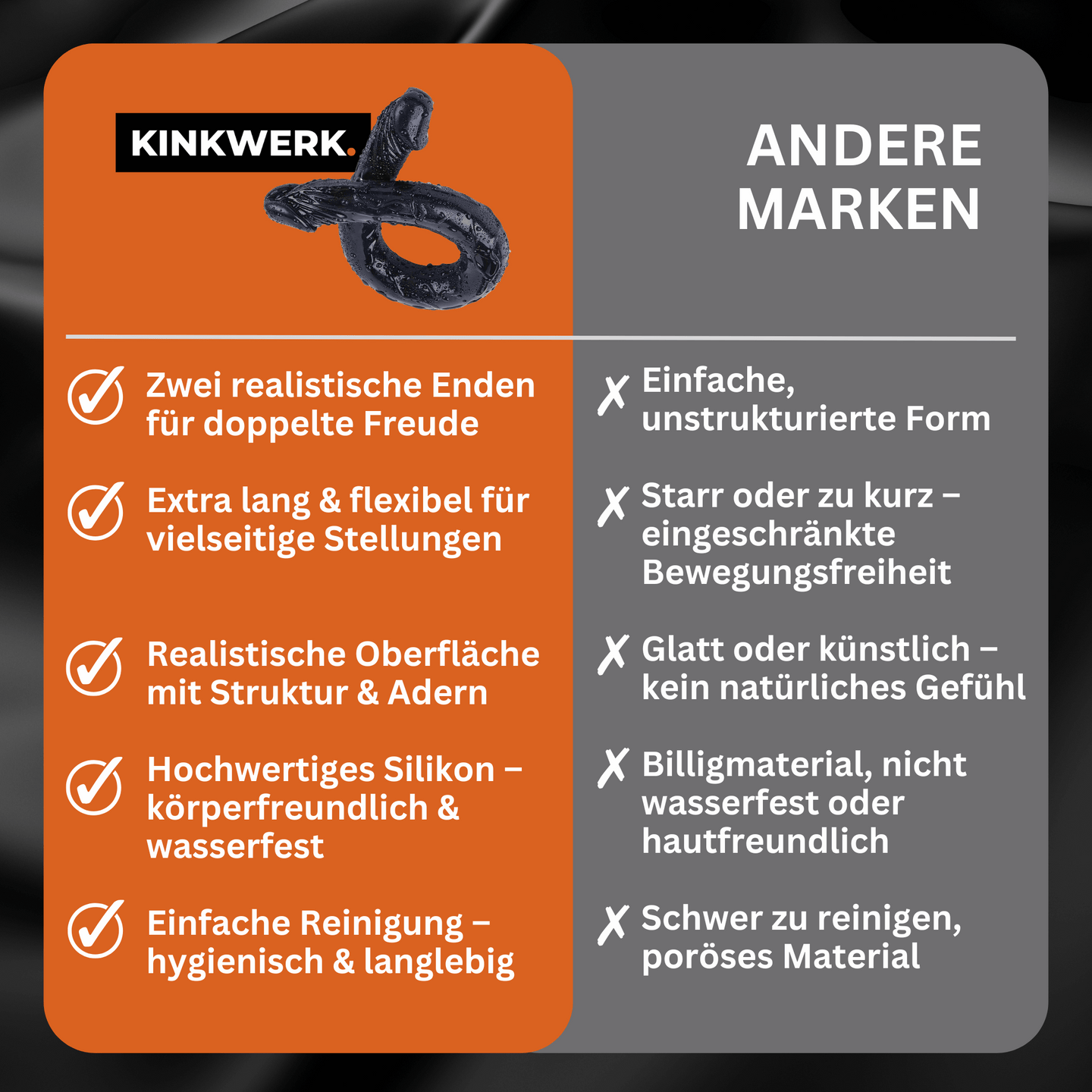 Doppeldildo L (Schwarz) / Realistische Struktur